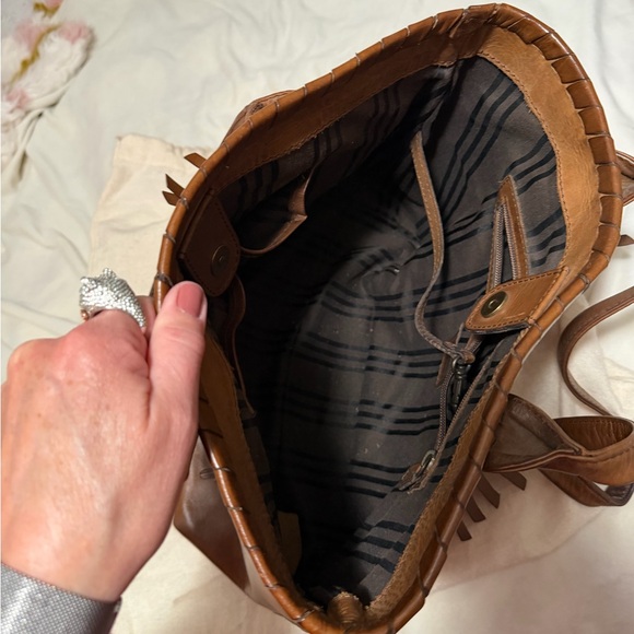 Frye Layla Concho Cognac Leather Shopper Tote Braided Detail - Picture 6 of 11